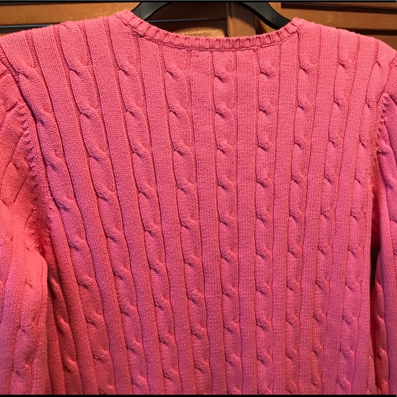 Chaps Pink Cable Knit V-neck Sweater - Picture 4 of 8
